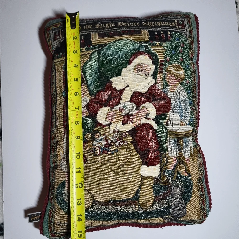 Betty Whitaker Christmas Tapestry Throw Pillow with Sleeping Santa Design